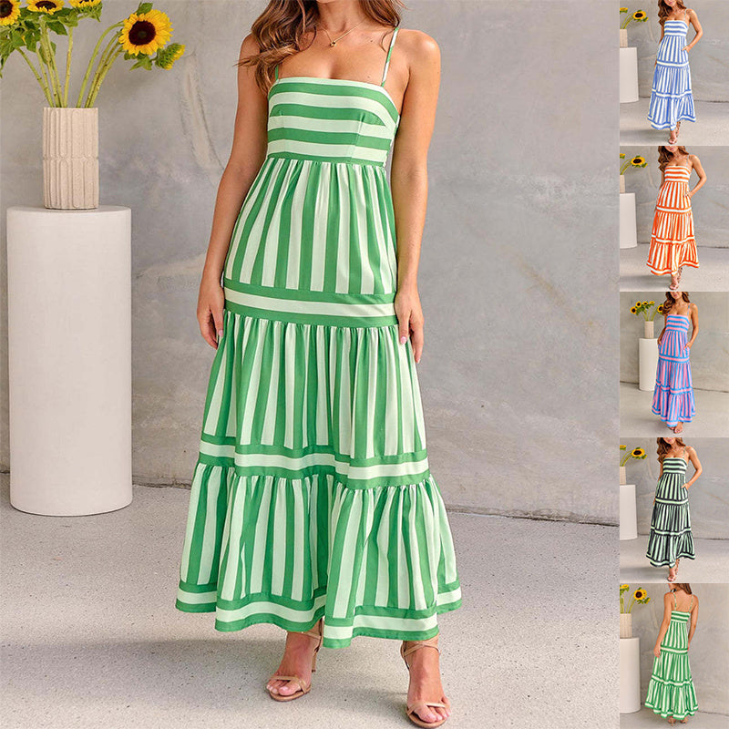 Robe Longue Rayée à Bretelles