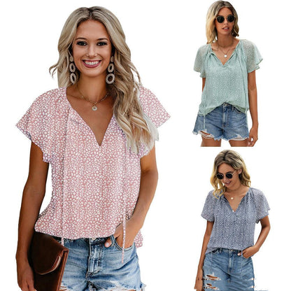 Blouse Fleurie Col V – Manches Volants Été Chic