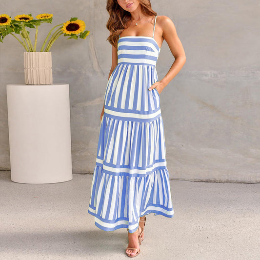 Robe Longue Rayée à Bretelles