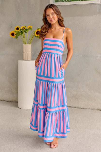 Robe Longue Rayée à Bretelles