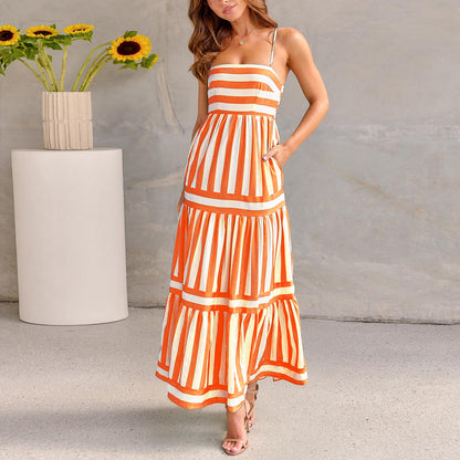 Robe Longue Rayée à Bretelles