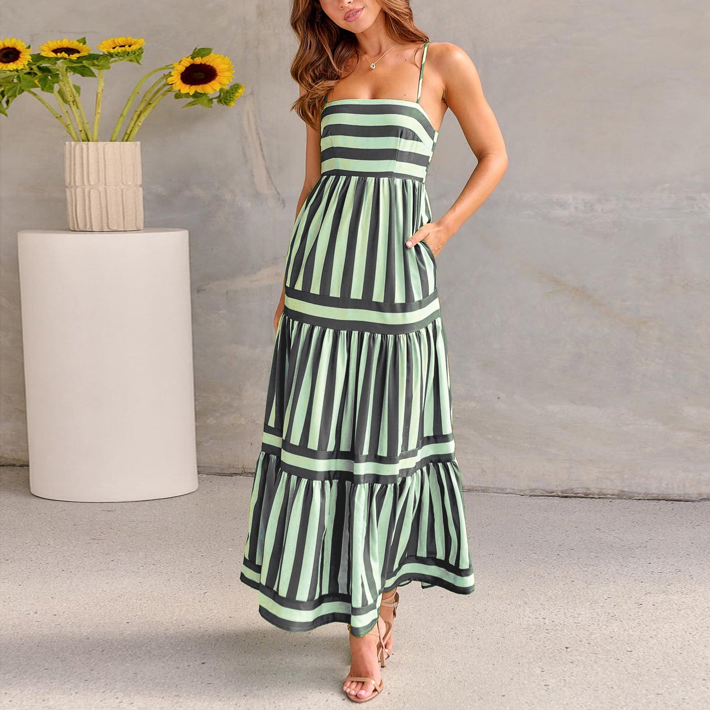 Robe Longue Rayée à Bretelles