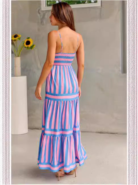 Robe Longue Rayée à Bretelles
