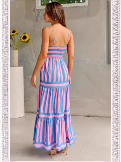 Robe Longue Rayée à Bretelles